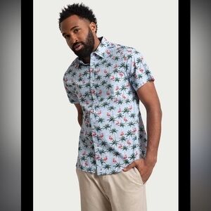 Denim & Flower Ricky Singh Flamingo Button Down Shirt Short Sleeve Size Medium